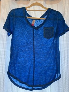 No Boundaries Royal Blue Sheer V-Neck Tee with Black Trim